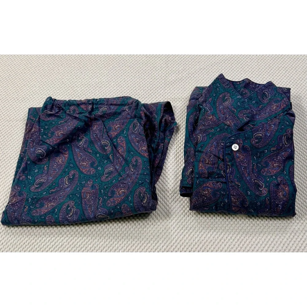 VTG Christian Dior Monsieur Le Connaisseur Pajamas Set Large Paisley Teal Purple
